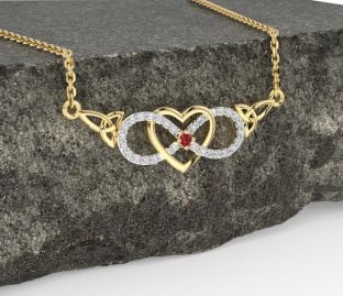 Diamant Rubin Guld Keltiskt Oändlighet Hjärta Treenighet Knut Halsband