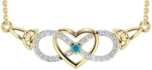 Diamond Topaz Gold Celtic Infinity Heart Trinity Knot Necklace