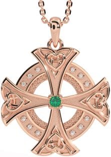 Diamond Emerald Rose Gold Silver Celtic Cross Heart Necklace