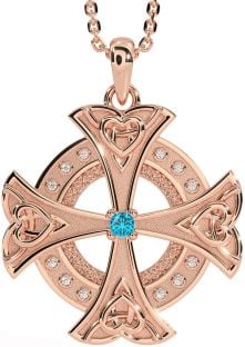 Diamond Topaz Rose Gold Silver Celtic Cross Heart Necklace