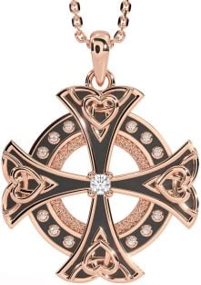 Diamond Rose Gold Silver Black Rhodium Celtic Cross Heart Necklace