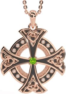 Diamond Peridot Rose Gold Silver Black Rhodium Celtic Cross Heart Necklace