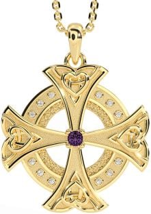 Diamond Alexandrite Gold Silver Celtic Cross Heart Necklace