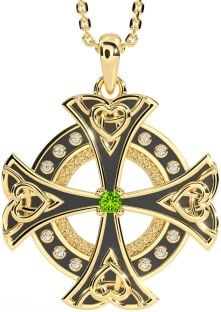 Diamond Peridot Gold Silver Black Rhodium Celtic Cross Heart Necklace