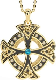 Diamond Topaz Gold Silver Black Rhodium Celtic Cross Heart Necklace