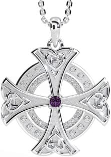 Diamond Amethyst Silver Celtic Cross Heart Necklace