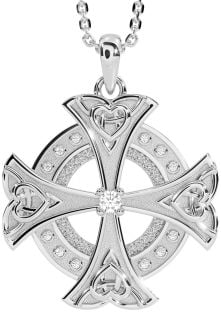 Diamond Silver Celtic Cross Heart Necklace