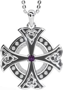 Diamond Alexandrite Silver Black Rhodium Celtic Cross Heart Necklace