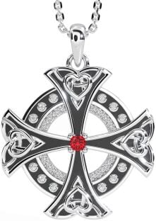 Diamond Ruby Silver Black Rhodium Celtic Cross Heart Necklace