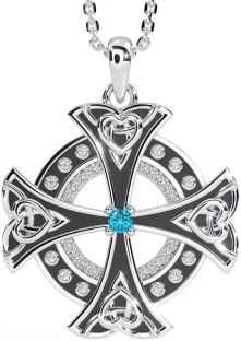 Diamond Topaz Silver Black Rhodium Celtic Cross Heart Necklace