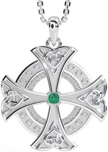 Diamond Emerald White Gold Celtic Cross Heart Necklace