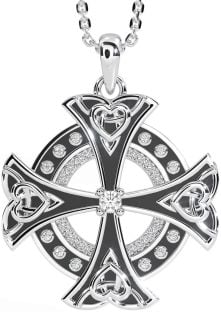 Diamond White Gold Black Rhodium Celtic Cross Heart Necklace