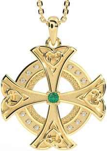 Diamond Emerald Gold Celtic Cross Heart Necklace