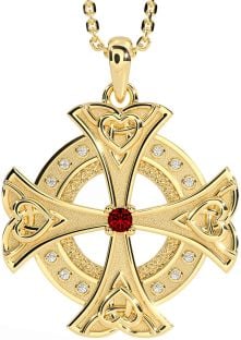 Diamond Garnet Gold Celtic Cross Heart Necklace