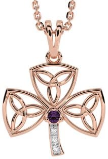 Diamond Alexandrite Rose Gold Silver Shamrock Trinity Knot Necklace