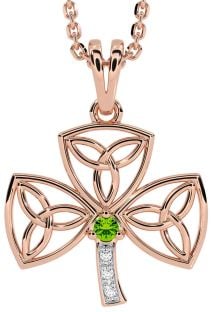 Diamond Peridot Rose Gold Silver Shamrock Trinity Knot Necklace