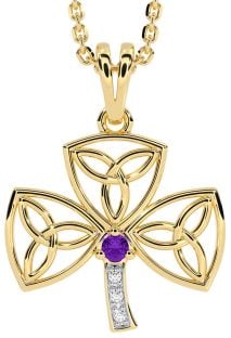 Diamond Amethyst Gold Silver Shamrock Trinity Knot Necklace