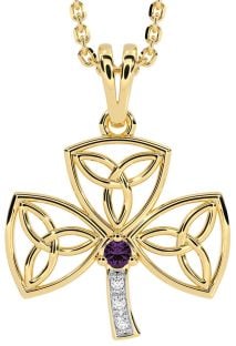 Diamond Alexandrite Gold Silver Shamrock Trinity Knot Necklace