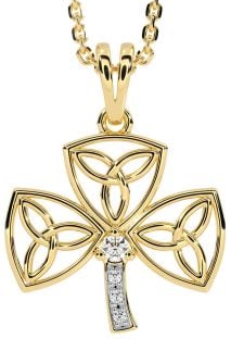 Diamond Gold Silver Shamrock Trinity Knot Necklace