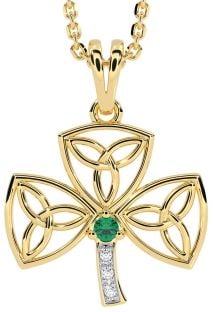 Diamond Emerald Gold Silver Shamrock Trinity Knot Necklace