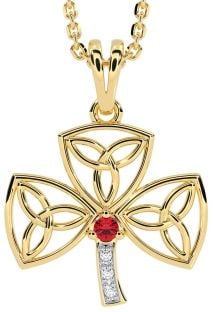 Diamond Ruby Gold Silver Shamrock Trinity Knot Necklace