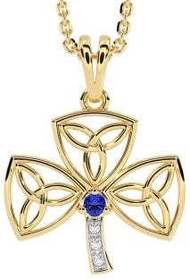 Diamond Sapphire Gold Silver Shamrock Trinity Knot Necklace