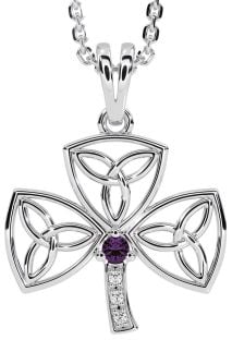 Diamond Alexandrite Silver Shamrock Trinity Knot Necklace