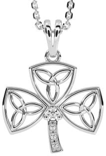 Diamond Silver Shamrock Trinity Knot Necklace