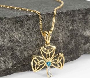 Diamond Topaz Gold Shamrock Trinity Knot Necklace