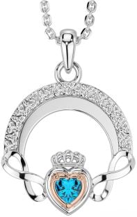 Topaz Rose Gold Silver Claddagh Celtic Trinity Knot Infinity Necklace