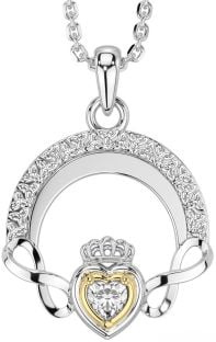 Diamond Gold Silver Claddagh Celtic Trinity Knot Infinity Necklace