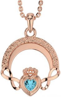 Aquamarine Rose Gold Silver Claddagh Celtic Trinity Knot Infinity Necklace