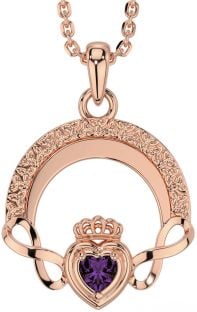 Alexandrite Rose Gold Silver Claddagh Celtic Trinity Knot Infinity Necklace