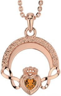 Citrine Rose Gold Silver Claddagh Celtic Trinity Knot Infinity Necklace