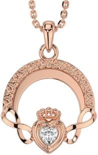 Diamond Rose Gold Silver Claddagh Celtic Trinity Knot Infinity Necklace