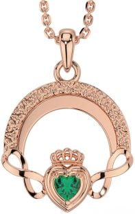 Emerald Rose Gold Silver Claddagh Celtic Trinity Knot Infinity Necklace