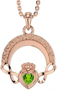 Peridot Rose Gold Silver Claddagh Celtic Trinity Knot Infinity Necklace