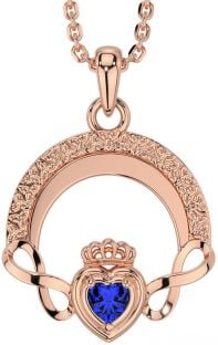 Sapphire Rose Gold Silver Claddagh Celtic Trinity Knot Infinity Necklace