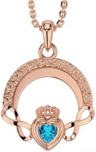 Topaz Rose Gold Silver Claddagh Celtic Trinity Knot Infinity Necklace