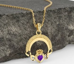 Amethyst Gold Silver Claddagh Celtic Trinity Knot Infinity Necklace