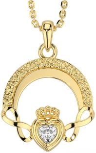 Diamond Gold Silver Claddagh Celtic Trinity Knot Infinity Necklace