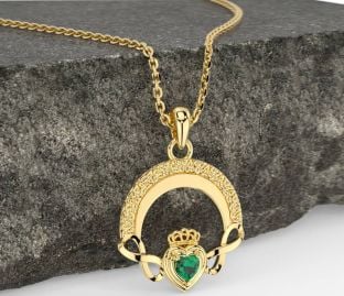Emerald Gold Silver Claddagh Celtic Trinity Knot Infinity Necklace
