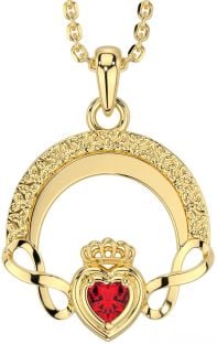 Ruby Gold Silver Claddagh Celtic Trinity Knot Infinity Necklace