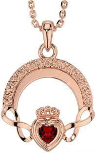 Garnet Rose Gold Claddagh Celtic Trinity Knot Infinity Necklace