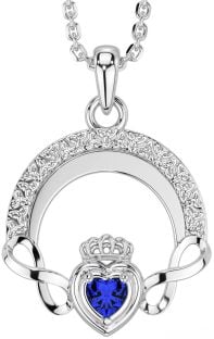 Sapphire Silver Claddagh Celtic Trinity Knot Infinity Necklace