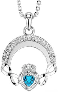 Topaz Silver Claddagh Celtic Trinity Knot Infinity Necklace