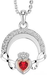 Ruby Rose Gold Silver Claddagh Celtic Trinity Knot Infinity Necklace