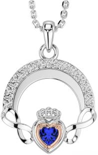 Sapphire Rose Gold Silver Claddagh Celtic Trinity Knot Infinity Necklace