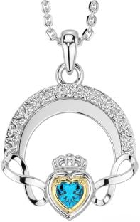 Topaz Gold Silver Claddagh Celtic Trinity Knot Infinity Necklace