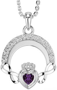 Alexandrite White Gold Claddagh Celtic Trinity Knot Infinity Necklace